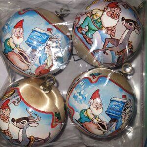 Vintage 1983 Rauch Spun Satin Santa Elves Christmas Ornaments